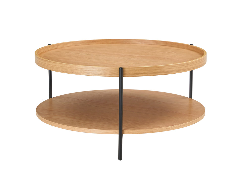 Giorgio Coffee Table With Shelf , Round Oak Veneer