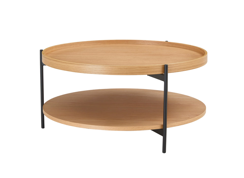Giorgio Coffee Table With Shelf , Round Oak Veneer