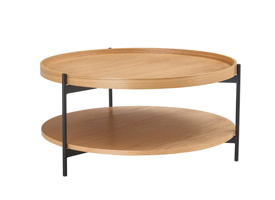 Giorgio Coffee Table With Shelf , Round Oak Veneer