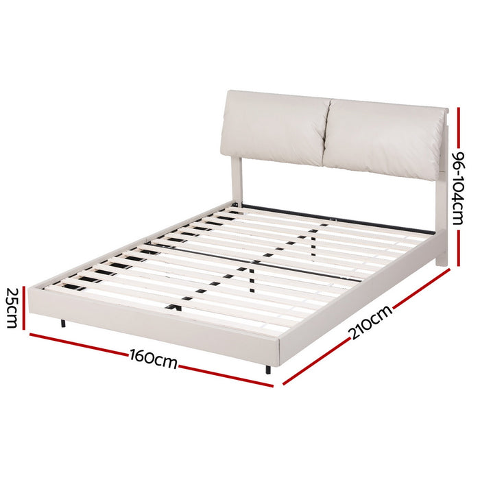 Artiss Queen Bed Frame RGB LED Floating Beds Adjustable Headboard Beige White