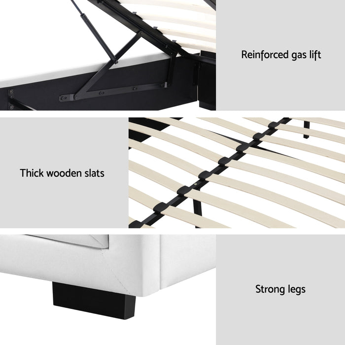 Artiss Bed Frame Double Size Gas Lift White TIYO