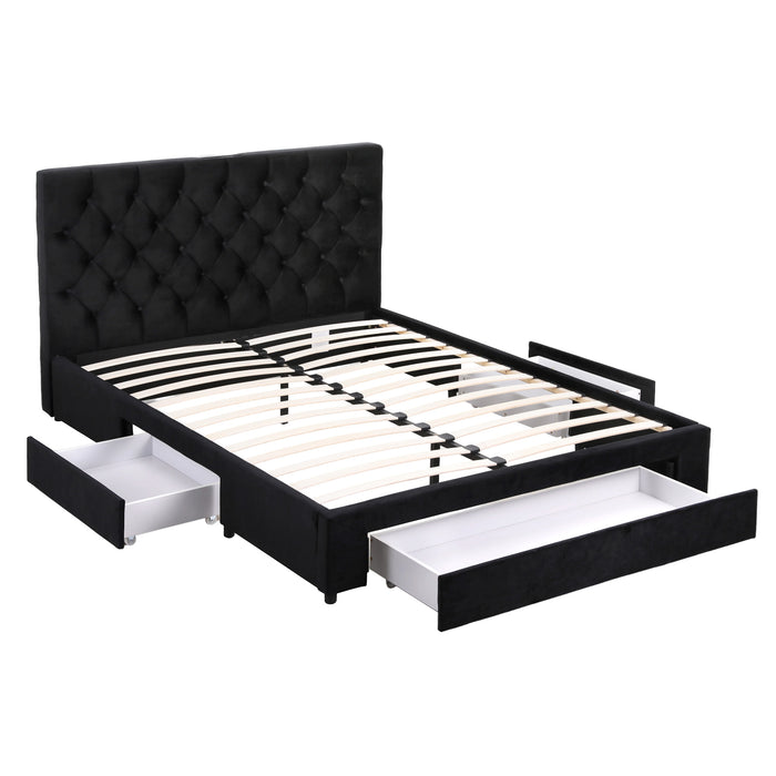 Artiss Double Bed Frame Storage Charging Station Upholstered 3 Drawers USB Type-C