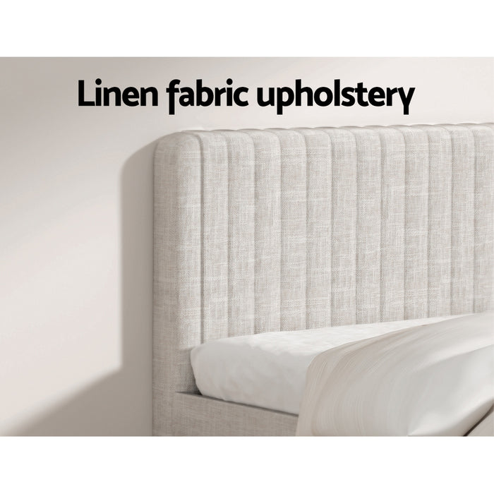 Artiss BedStory Queen Bed Frame with Mattress Set Platform Base Pocket Coil Linen Upholstered