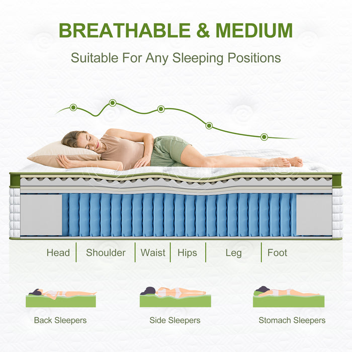 Artiss Double Bed Frame and BedStory Hybrid Mattress Bundle with Headboard White