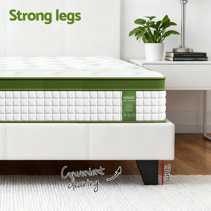 Artiss Double Bed Frame Platform White PVC Leather Hybrid Mattress Modern