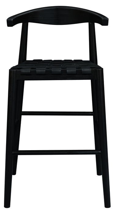 Elliot Solid Oak and Genuine Woven Leather Barstool - Set of 2 (Black)