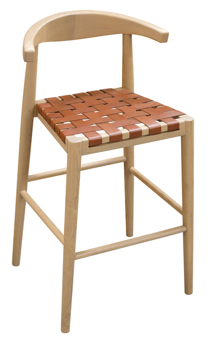 Elliot Solid Oak and Genuine Woven Leather Barstool - Set of 2 (Natural)