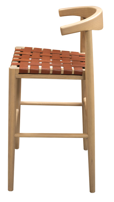 Elliot Solid Oak and Genuine Woven Leather Barstool - Set of 2 (Natural)