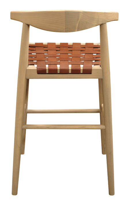 Elliot Solid Oak and Genuine Woven Leather Barstool - Set of 2 (Natural)