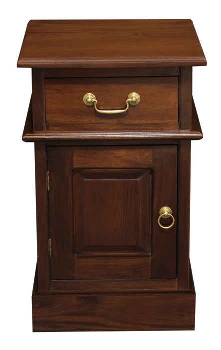Tasmania 1 Solid Door 1 Drawer Bedside - Left (Mahogany)