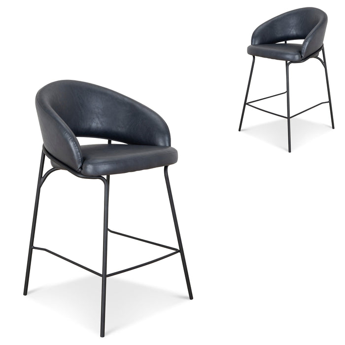 Rabi Fabric Bar Stool - Full Black (Set of 2)