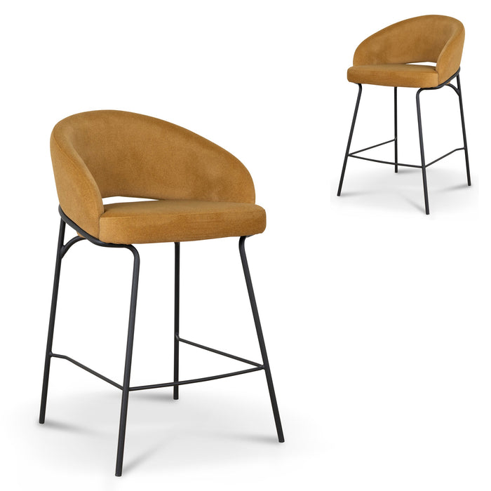 Set of 2 - Rabi Black Bar Stool - Orange Gold Seat