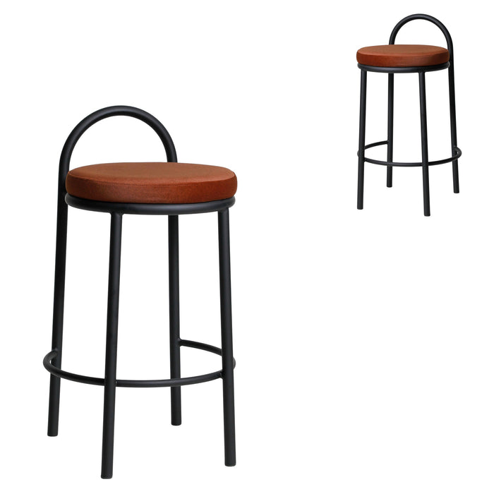 Set of 2 - Mclean 65cm Black Frame Bar Stool - Burnt Brown