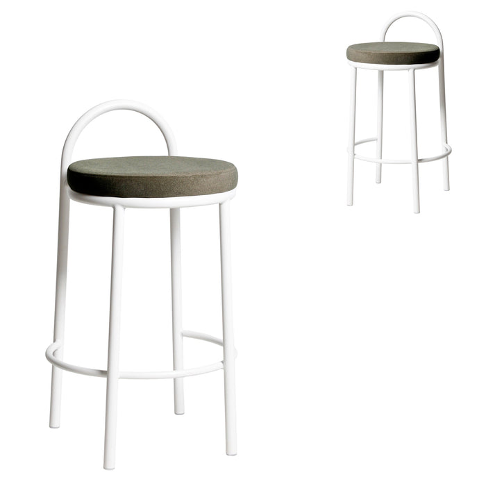 Set of 2 - Mclean 65cm White Frame Bar Stool - Dark Moss Green
