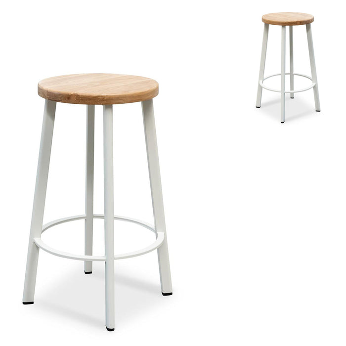 CBS2468-NH 65cm Bar Stool - Natural Timber Seat - White Frame (Set of 2)