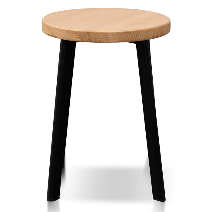 CBS2940-NH 46cm Natural Wooden Seat Low Stool - Black Legs (Set of 2)