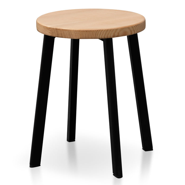 CBS2940-NH 46cm Natural Wooden Seat Low Stool - Black Legs (Set of 2)