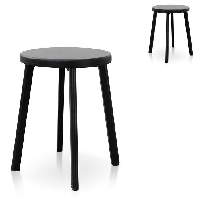 CBS2941-NH 46cm Wooden Seat Low Stool - Full Black (Set of 2)