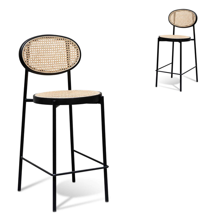 CBS6386-SD 65cm Natural Rattan Bar Stool - Black (Set of 2)