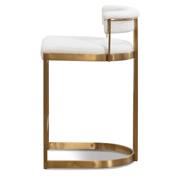 CBS6674-BS Daisy White Boucle Bar Stool - Golden Base