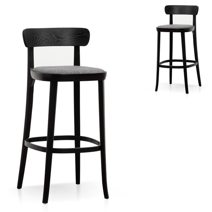 CBS8190-SD 65cm Fabric Bar Stool - Black with Pepper Grey Seat (Set Of 2)