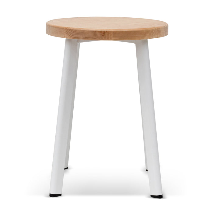 CBS6997-NH 46cm Natural Wooden Seat Low Stool - White Legs (Set of 2)