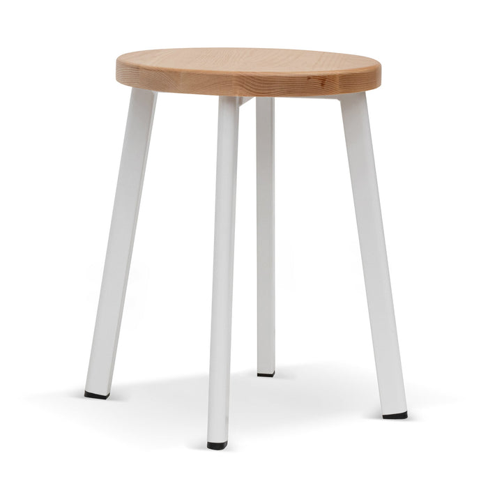 CBS6997-NH 46cm Natural Wooden Seat Low Stool - White Legs (Set of 2)