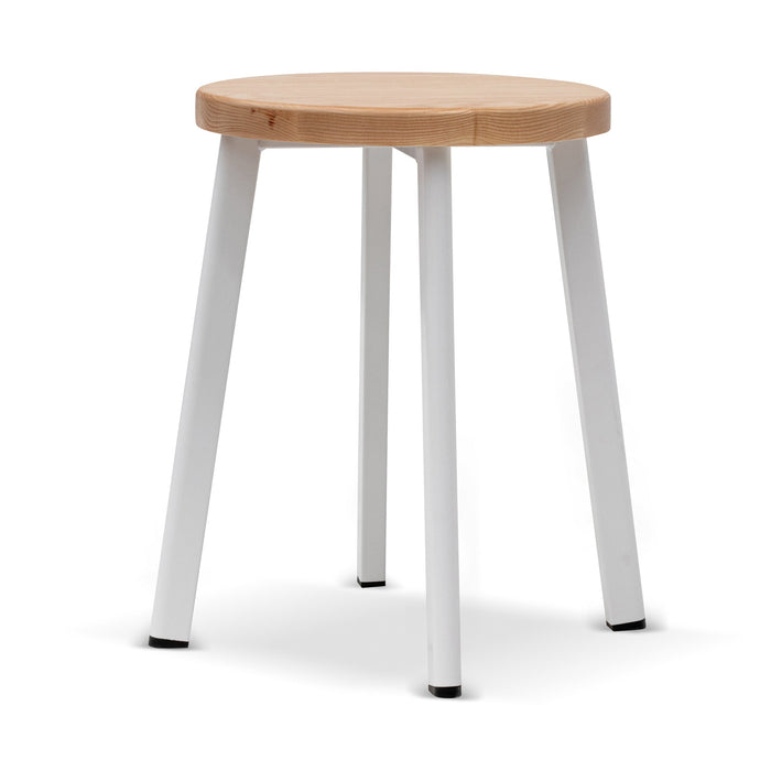 CBS6997-NH 46cm Natural Wooden Seat Low Stool - White Legs (Set of 2)