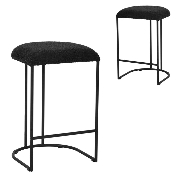 CBS8173-FH 65cm Bar Stool - Black Boucle (Set of 2)