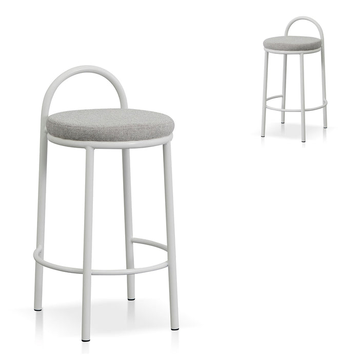 CBS8459-FH 63cm White Frame Bar Stool - Coastal Light Grey (Set of 2)