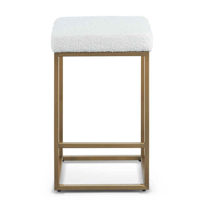 CBS8564-BS Daisy White Boucle Bar Stool - Brushed Gold Base