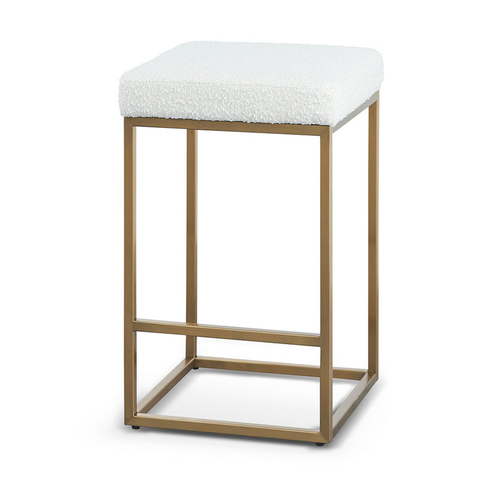 CBS8564-BS Daisy White Boucle Bar Stool - Brushed Gold Base