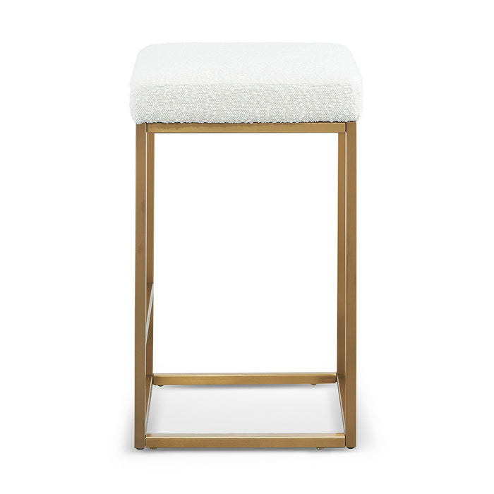 CBS8564-BS Daisy White Boucle Bar Stool - Brushed Gold Base