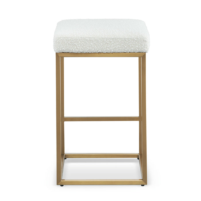 CBS8564-BS Daisy White Boucle Bar Stool - Brushed Gold Base