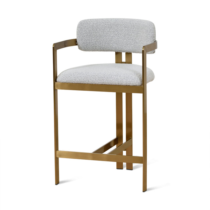 CBS8761-KS 65cm Brushed Gold Bar Stool - Grey Boucle