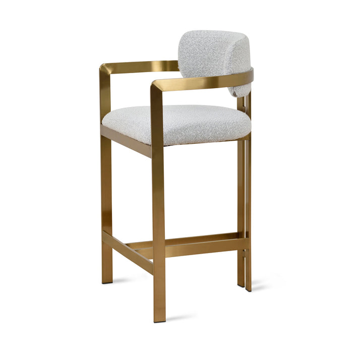 CBS8761-KS 65cm Brushed Gold Bar Stool - Grey Boucle