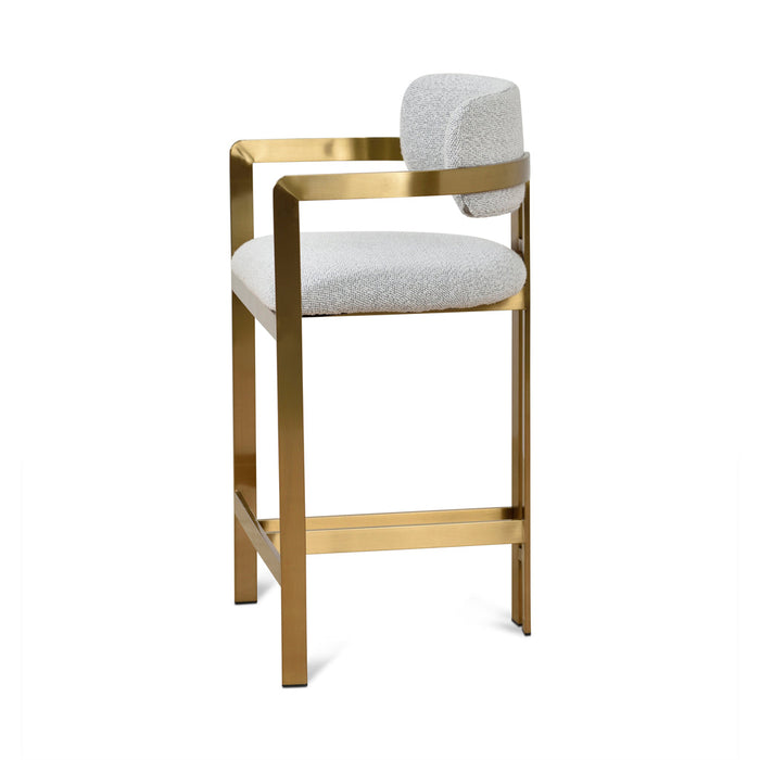 CBS8761-KS 65cm Brushed Gold Bar Stool - Grey Boucle