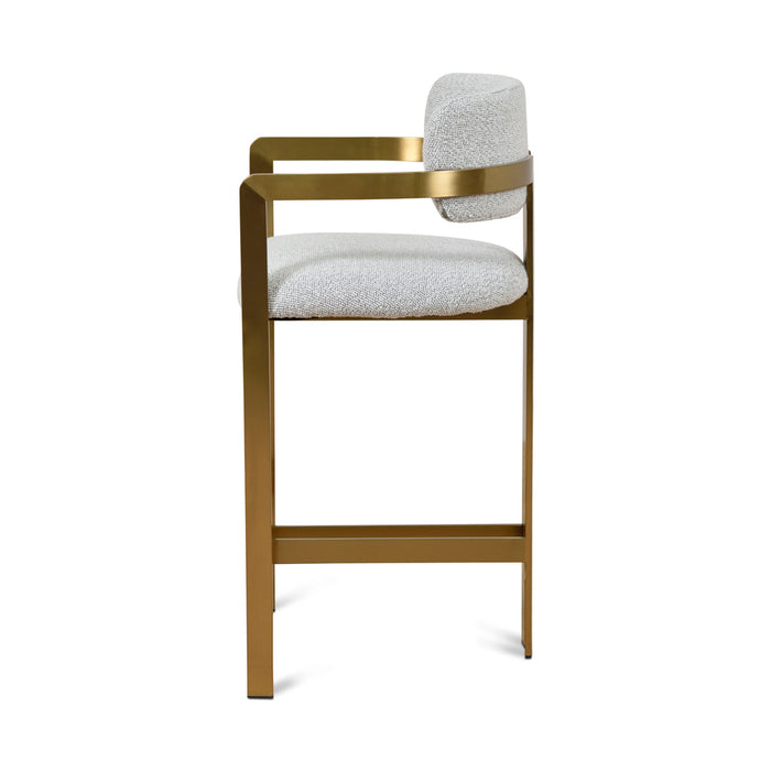 CBS8761-KS 65cm Brushed Gold Bar Stool - Grey Boucle