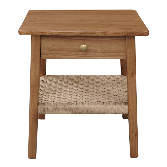 Kelly 1-Drawer Bedside Table (Almond) - White, Wood, Metal