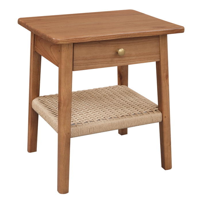 Kelly 1-Drawer Bedside Table (Almond) - White, Wood, Metal