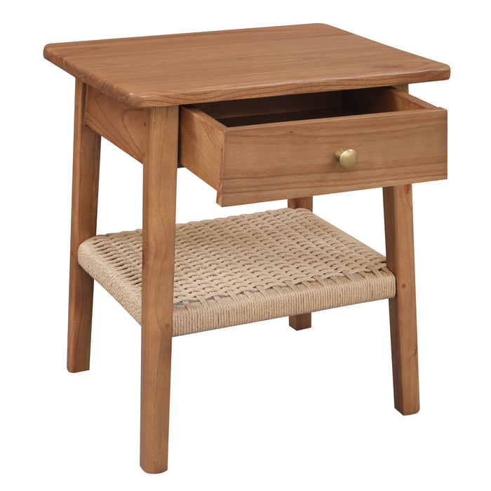 Kelly 1-Drawer Bedside Table (Almond) - White, Wood, Metal