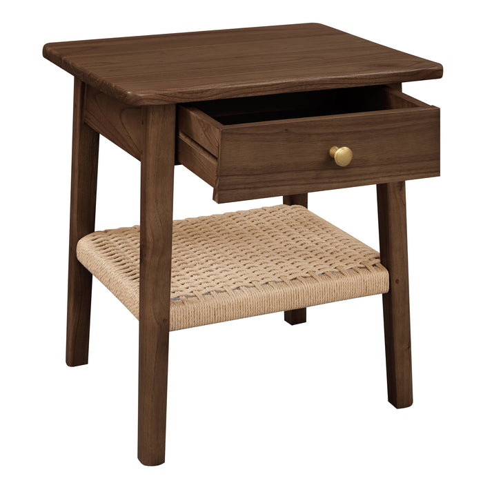 Kelly 1-Drawer Bedside Table (Walnut) - Metal