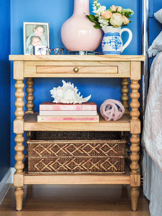 Stradbroke Bobbin Bedside Table - Weathered Oak
