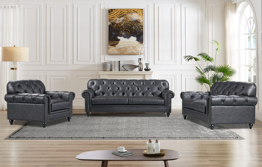 Barclay 3 Seater Black faux leather 229cm