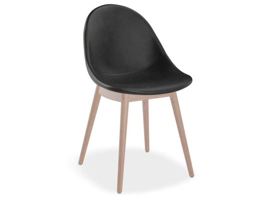 Pebble Chair Black Upholstered Vintage Seat - Pyramid Fixed Base - Black