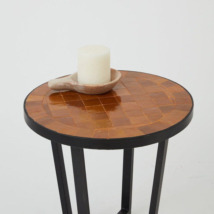 Zellige tiled side table Burnt Orange