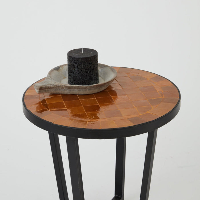 Zellige tiled side table Burnt Orange