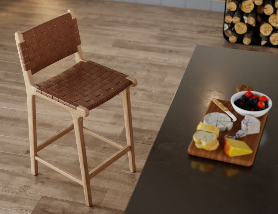 Brooklyn Bar Stool - Woven Cognac Seat / Natural Frame