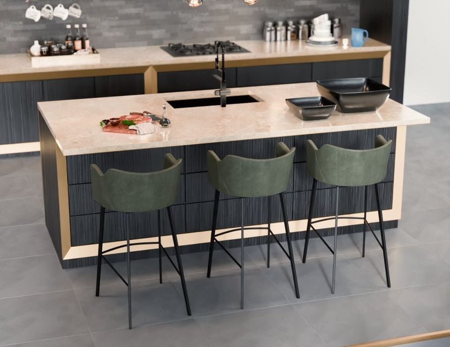 Andorra Bar Stool Vintage Green Seat - 75cm Seat Height Commercial Bar, Leather, Metal