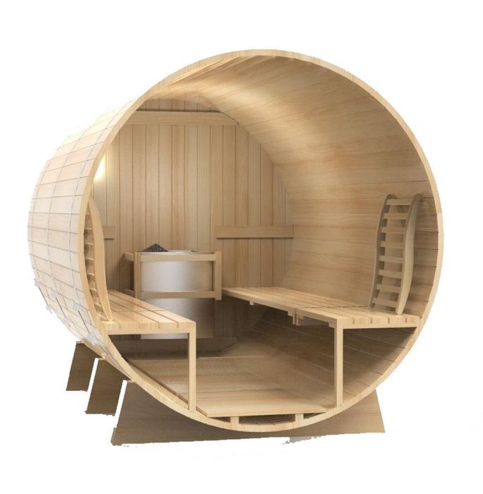 Kylin 4 Person Outdoor Barrel Sauna NYS-8M2 With Covered Porch